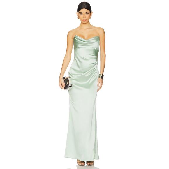 Katie May Taylor Strapless Gown Satin Party Formal Wedding Gala Prom Green Sz S - Picture 2 of 16
